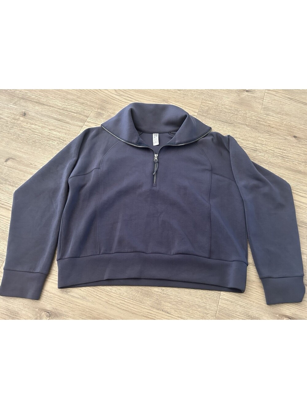 Spanx Sweatshirt Womens Large Gray Purple 1/4 Zip Collared Raglan Knit Pullover
